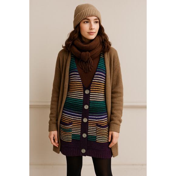 American Rag Cie Knit Sweater Dress XS Indie Boho Granola Earthy Stripe Tunic - Picture 1 of 8